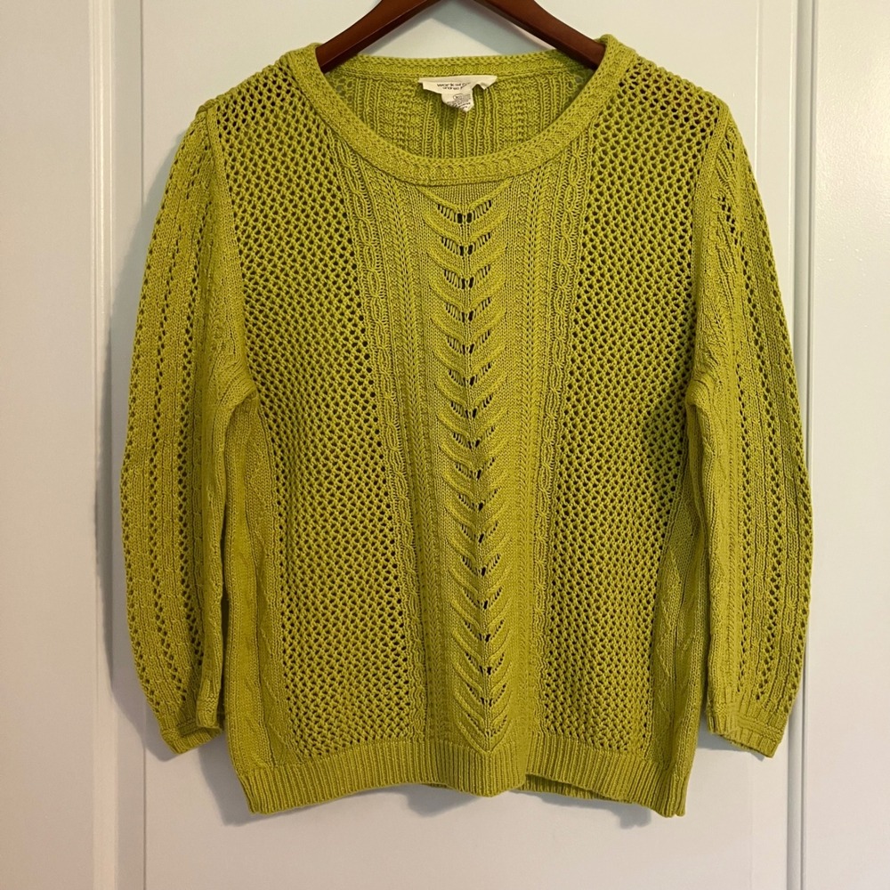 Workshop Andrea Jovine Chartreuse Green Pointelle Cable Knit Sweater XL